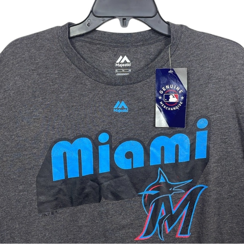 New Majestic Miami Marlins Heathered Charcoal Gray T-Shirt Men’s Size XL